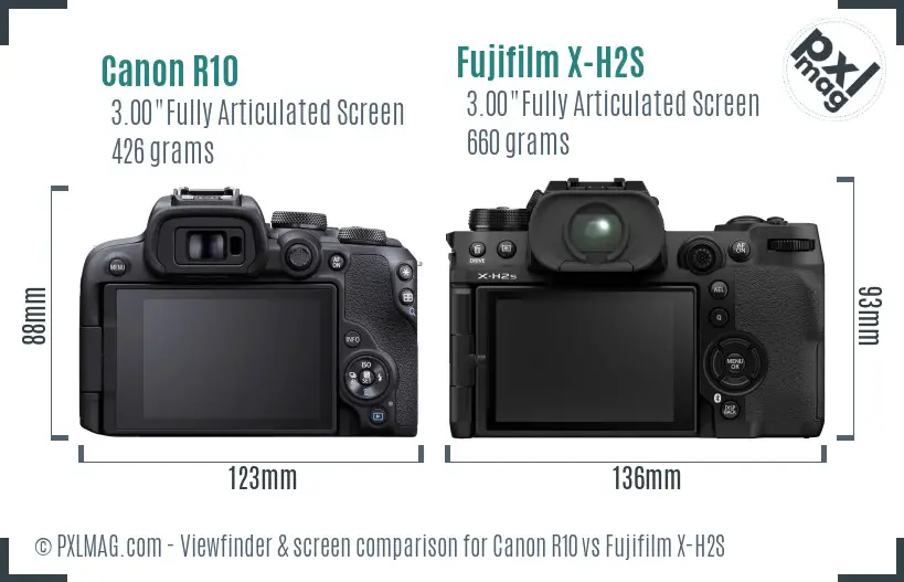 Canon R10 vs Fujifilm X-H2S Screen and Viewfinder comparison