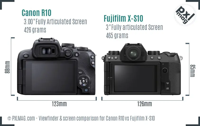 Canon R10 vs Fujifilm X-S10 Screen and Viewfinder comparison