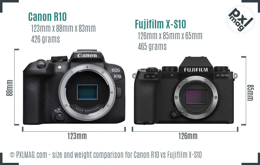 Canon R10 vs Fujifilm X-S10 size comparison