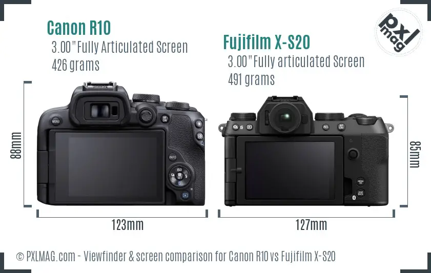 Canon R10 vs Fujifilm X-S20 Screen and Viewfinder comparison