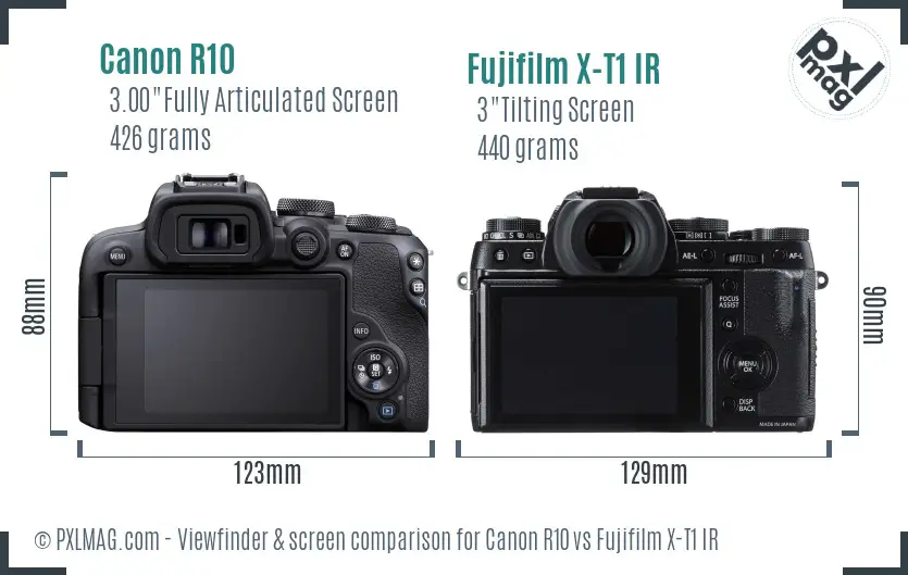 Canon R10 vs Fujifilm X-T1 IR Screen and Viewfinder comparison