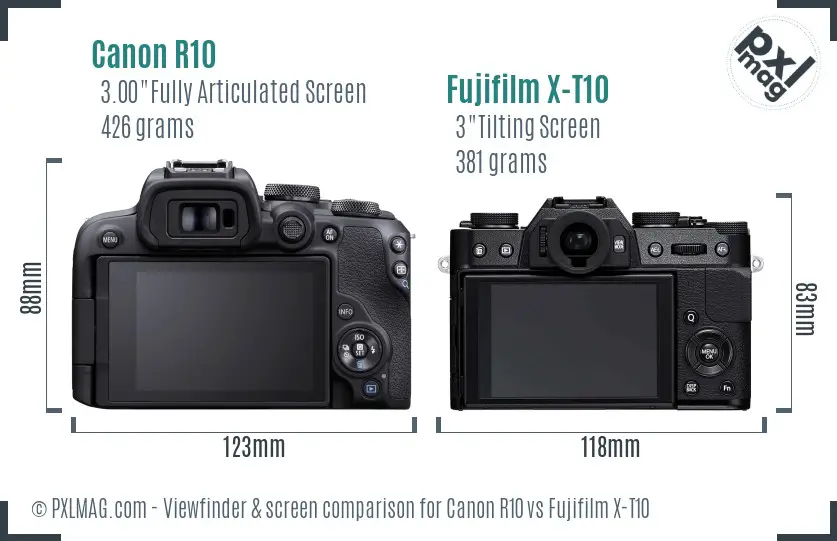 Canon R10 vs Fujifilm X-T10 Screen and Viewfinder comparison