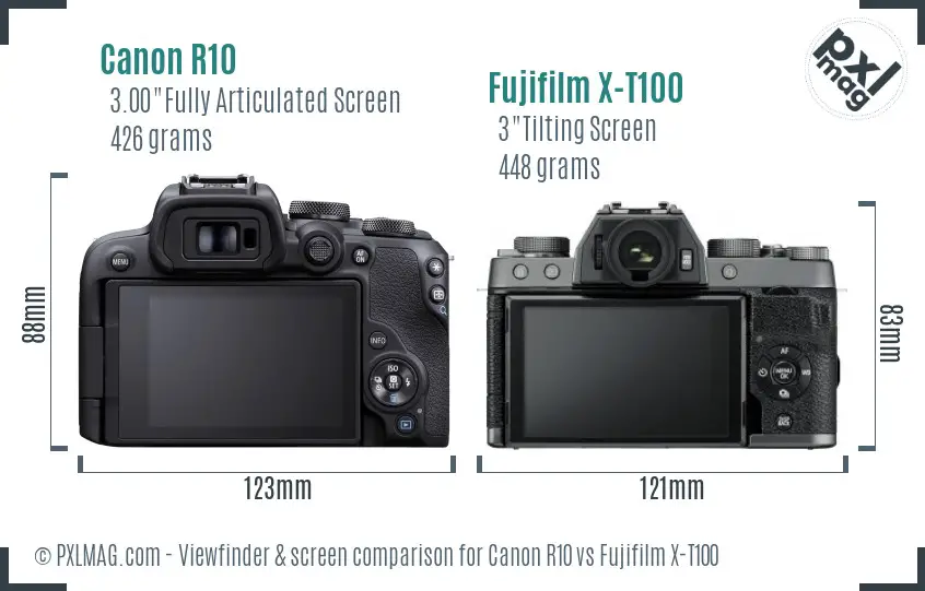 Canon R10 vs Fujifilm X-T100 Screen and Viewfinder comparison