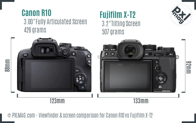 Canon R10 vs Fujifilm X-T2 Screen and Viewfinder comparison