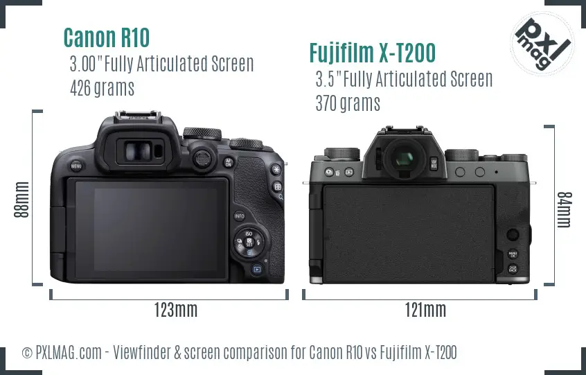 Canon R10 vs Fujifilm X-T200 Screen and Viewfinder comparison