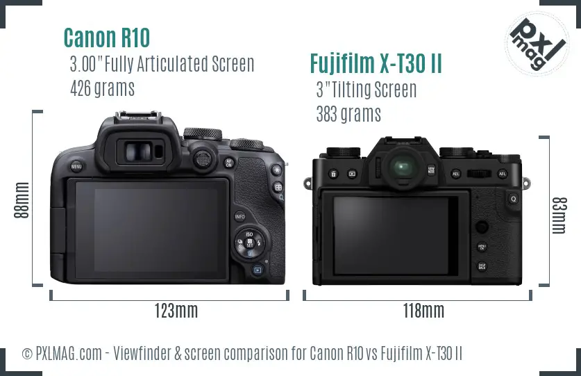 Canon R10 vs Fujifilm X-T30 II Screen and Viewfinder comparison