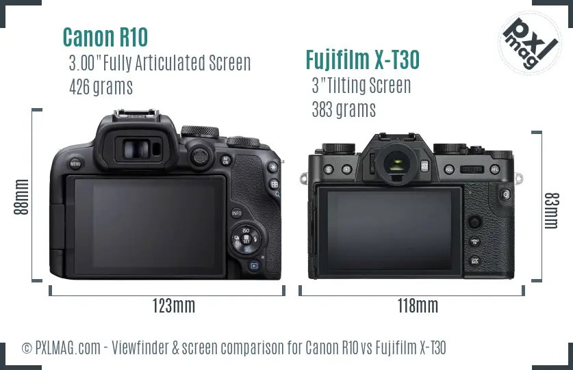 Canon R10 vs Fujifilm X-T30 Screen and Viewfinder comparison
