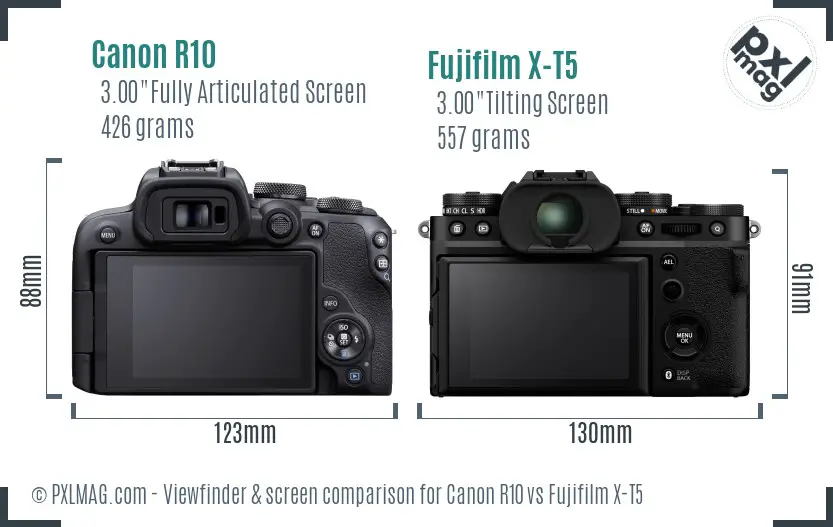 Canon R10 vs Fujifilm X-T5 Screen and Viewfinder comparison