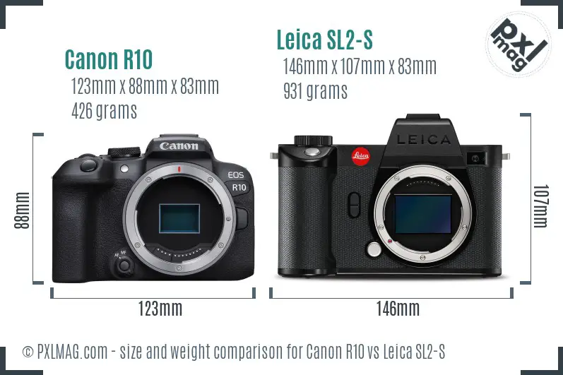 Canon R10 vs Leica SL2-S size comparison