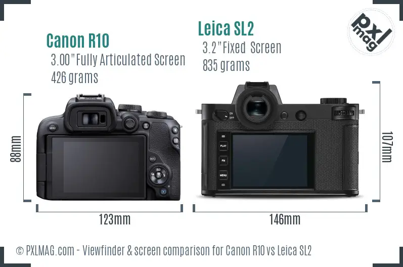 Canon R10 vs Leica SL2 Screen and Viewfinder comparison