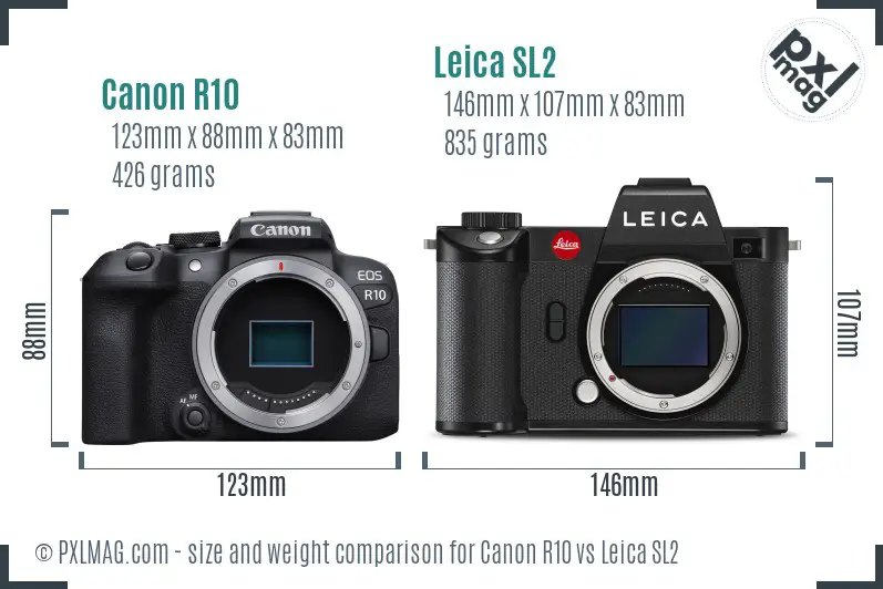 Canon R10 vs Leica SL2 size comparison