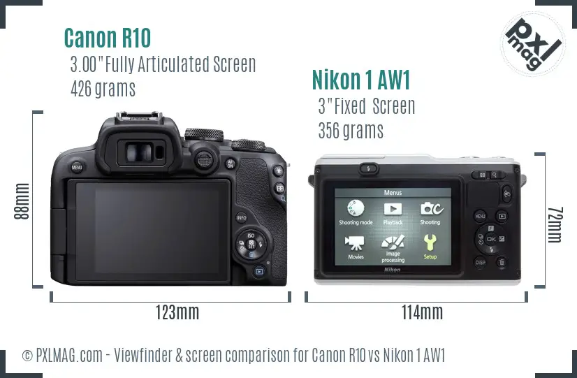 Canon R10 vs Nikon 1 AW1 Screen and Viewfinder comparison