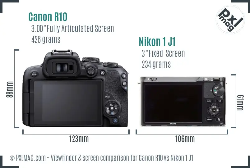 Canon R10 vs Nikon 1 J1 Screen and Viewfinder comparison