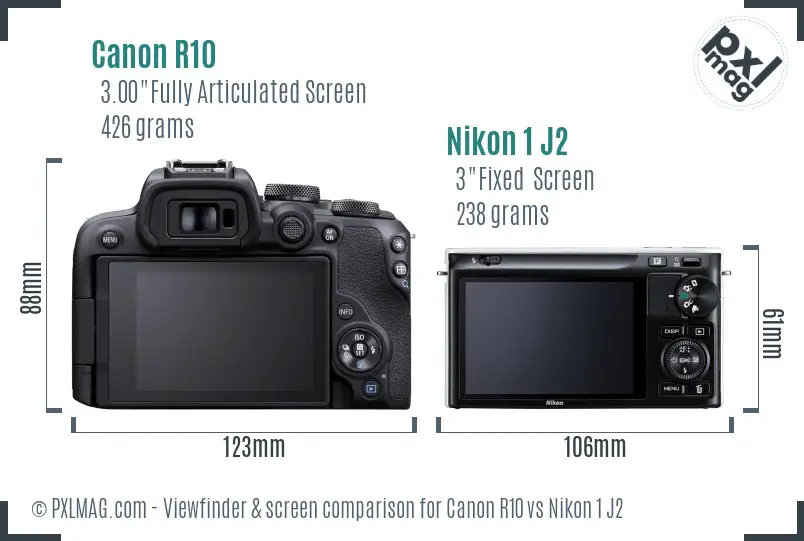 Canon R10 vs Nikon 1 J2 Screen and Viewfinder comparison