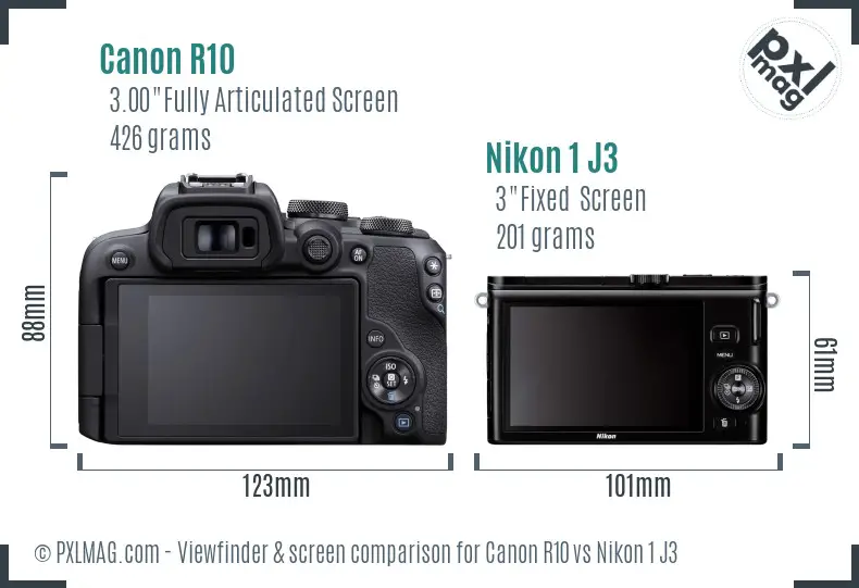 Canon R10 vs Nikon 1 J3 Screen and Viewfinder comparison