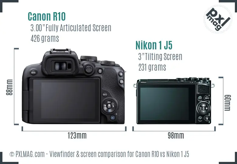 Canon R10 vs Nikon 1 J5 Screen and Viewfinder comparison