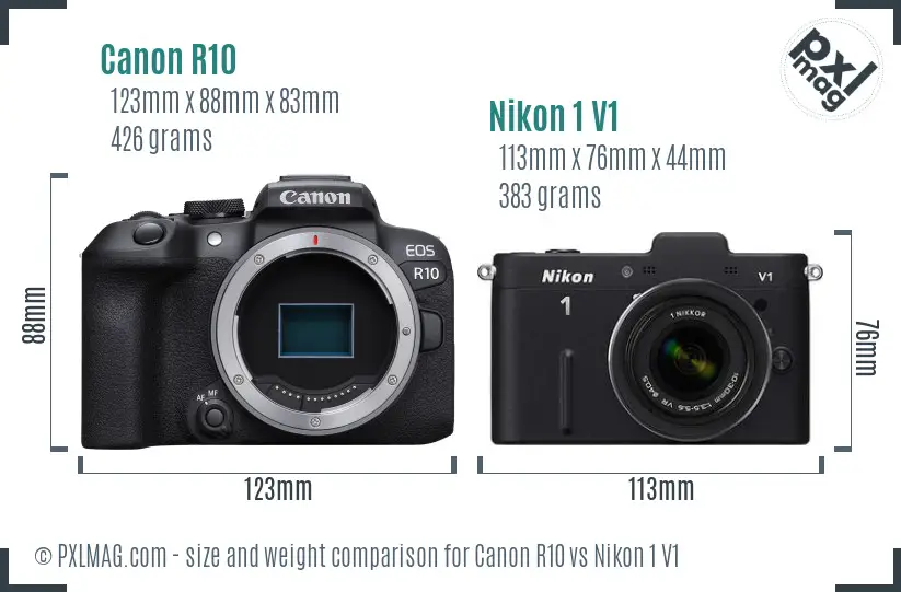 Canon R10 vs Nikon 1 V1 size comparison Canon R10 vs Nikon 1 V1 size comparison