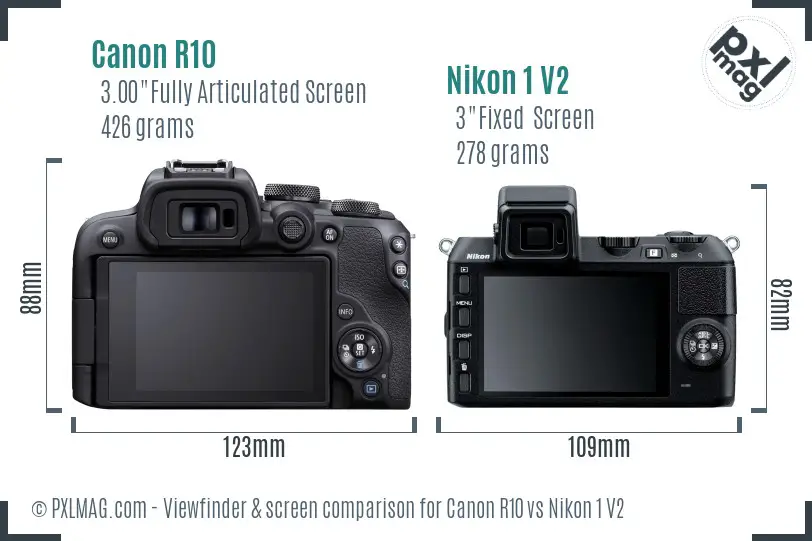 Canon R10 vs Nikon 1 V2 Screen and Viewfinder comparison