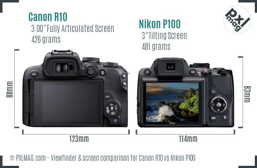 Canon R10 vs Nikon P100 Screen and Viewfinder comparison Canon R10 vs Nikon P100 Screen and Viewfinder comparison