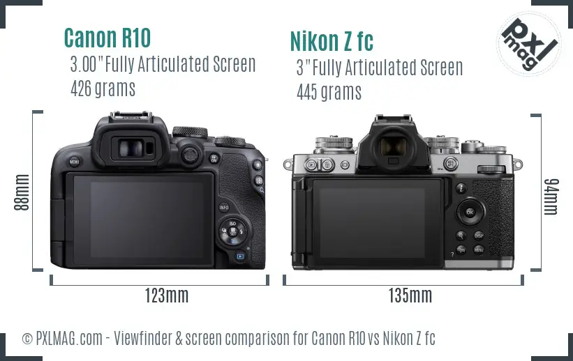 Canon R10 vs Nikon Z fc Screen and Viewfinder comparison