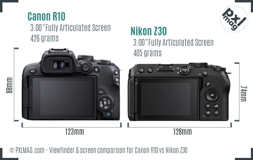 Canon R10 vs Nikon Z30 Screen and Viewfinder comparison
