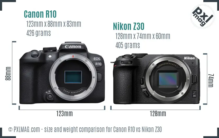 Canon R10 vs Nikon Z30 size comparison