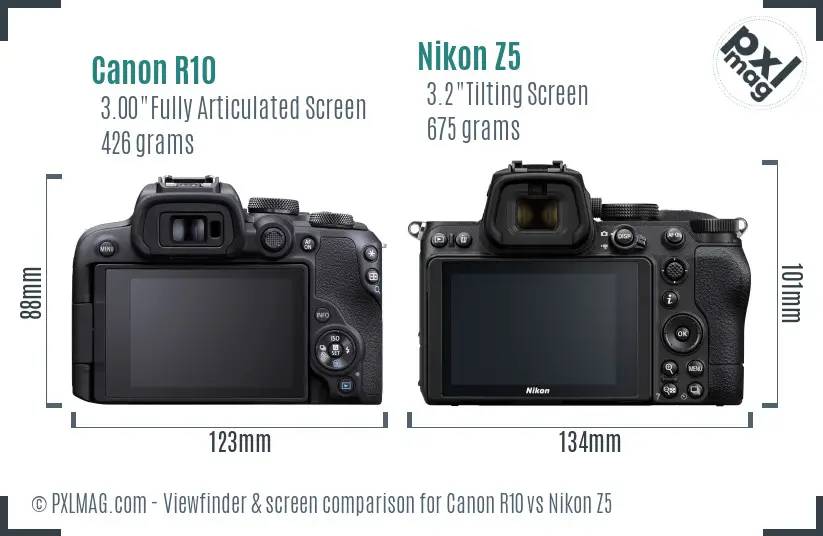 Canon R10 vs Nikon Z5 Screen and Viewfinder comparison