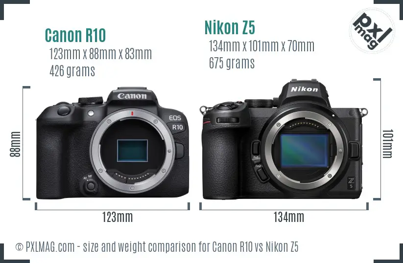 Canon R10 vs Nikon Z5 size comparison