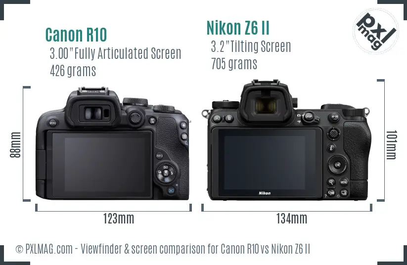 Canon R10 vs Nikon Z6 II Screen and Viewfinder comparison