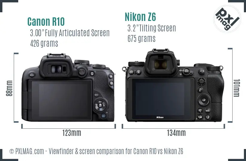 Canon R10 vs Nikon Z6 Screen and Viewfinder comparison