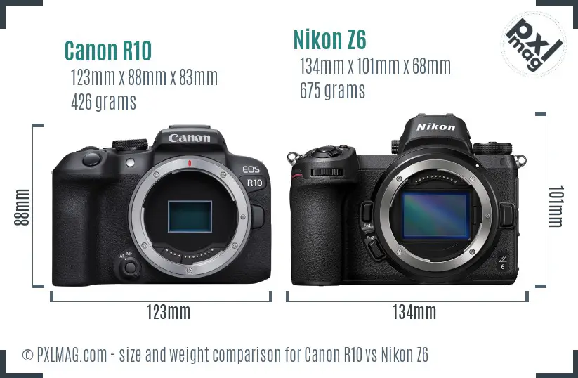 Canon R10 vs Nikon Z6 size comparison