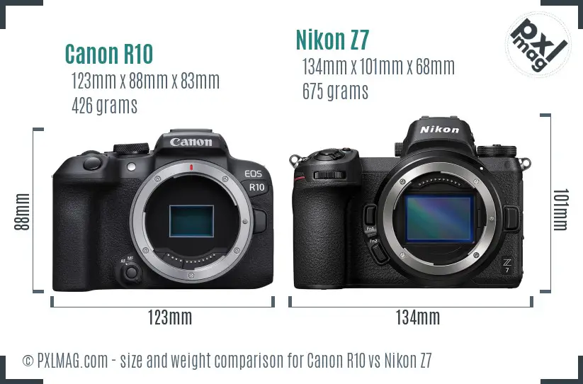 Canon R10 vs Nikon Z7 size comparison