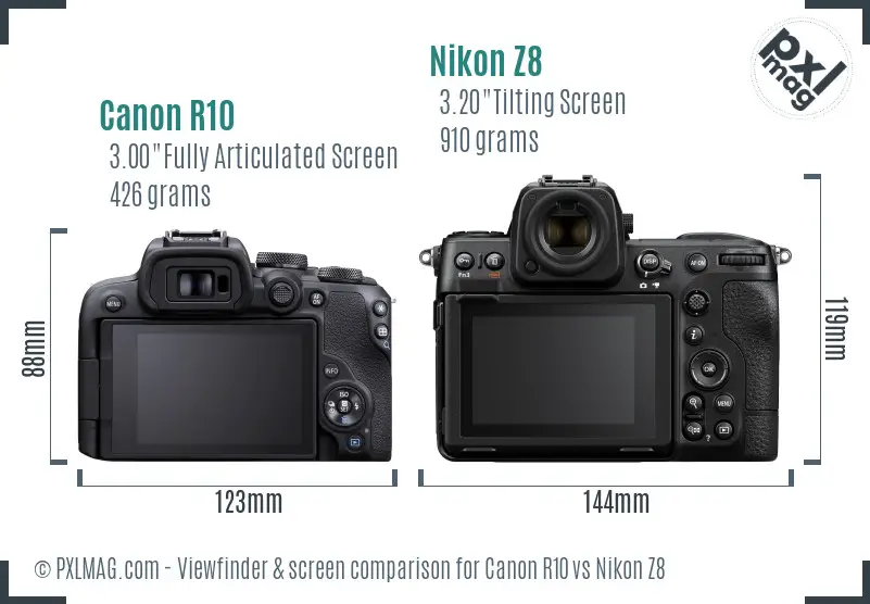 Canon R10 vs Nikon Z8 Screen and Viewfinder comparison