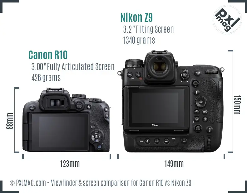 Canon R10 vs Nikon Z9 Screen and Viewfinder comparison