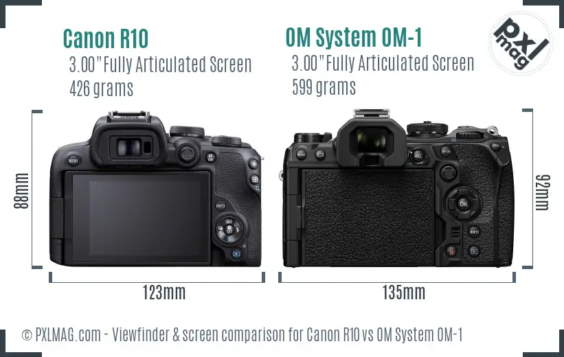 Canon R10 vs OM System OM-1 Screen and Viewfinder comparison