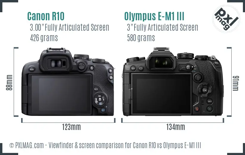 Canon R10 vs Olympus E-M1 III Screen and Viewfinder comparison