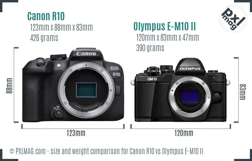 Canon R10 vs Olympus E-M10 II size comparison