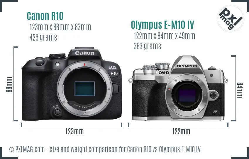 Canon R10 vs Olympus E-M10 IV size comparison