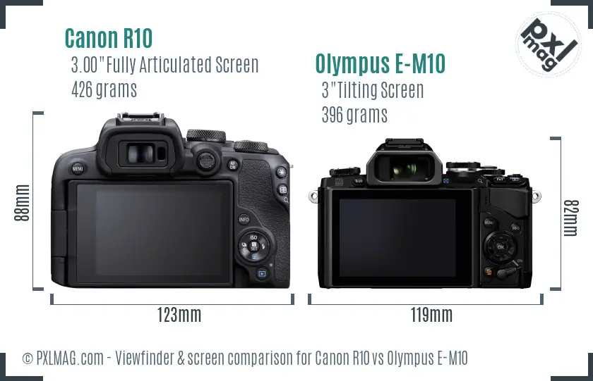 Canon R10 vs Olympus E-M10 Screen and Viewfinder comparison