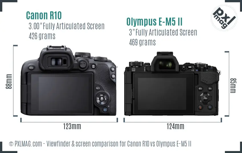 Canon R10 vs Olympus E-M5 II Screen and Viewfinder comparison