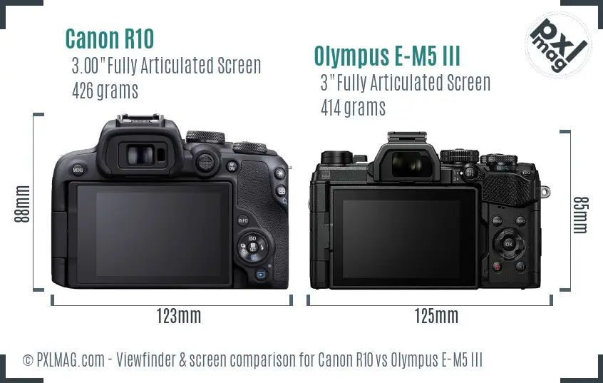 Canon R10 vs Olympus E-M5 III Screen and Viewfinder comparison Canon R10 vs Olympus E-M5 III Screen and Viewfinder comparison