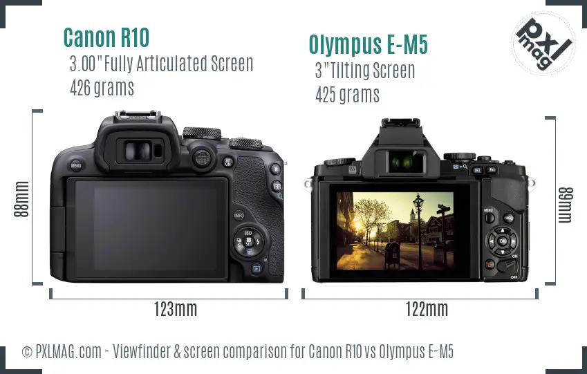 Canon R10 vs Olympus E-M5 Screen and Viewfinder comparison