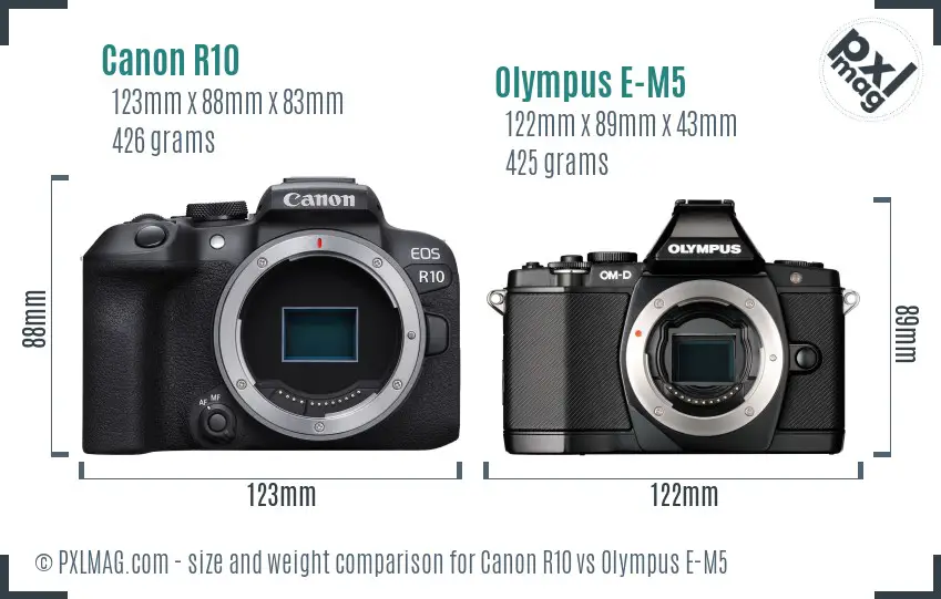 Canon R10 vs Olympus E-M5 size comparison