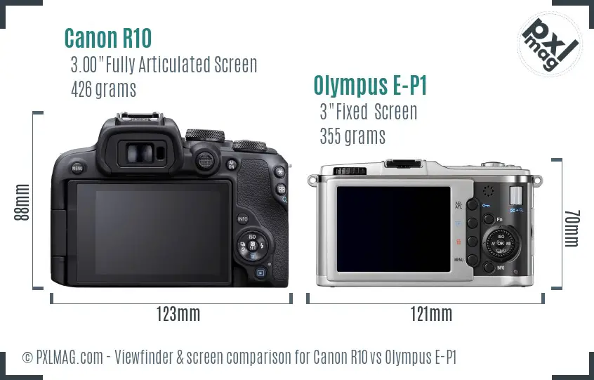 Canon R10 vs Olympus E-P1 Screen and Viewfinder comparison Canon R10 vs Olympus E-P1 Screen and Viewfinder comparison