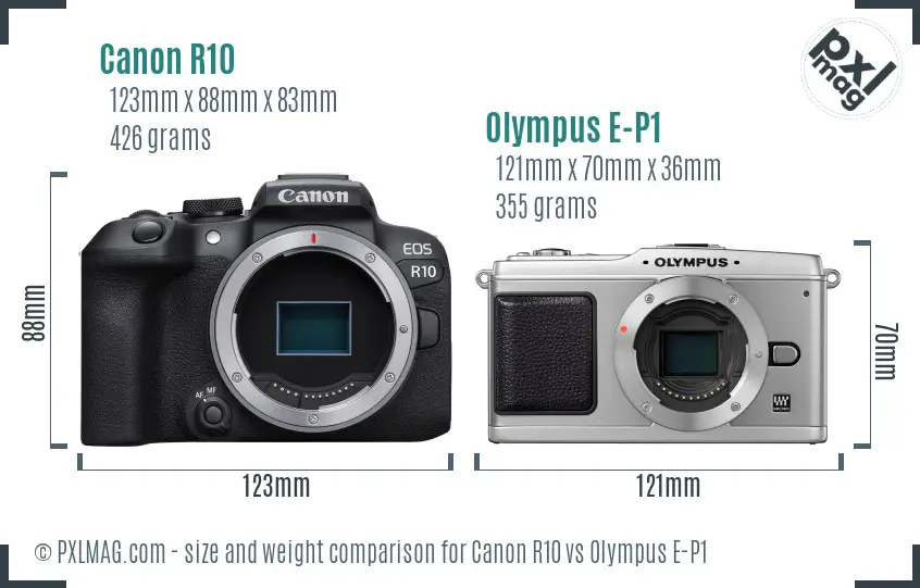 Canon R10 vs Olympus E-P1 size comparison Canon R10 vs Olympus E-P1 size comparison