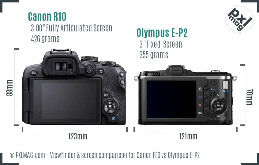 Canon R10 vs Olympus E-P2 Screen and Viewfinder comparison