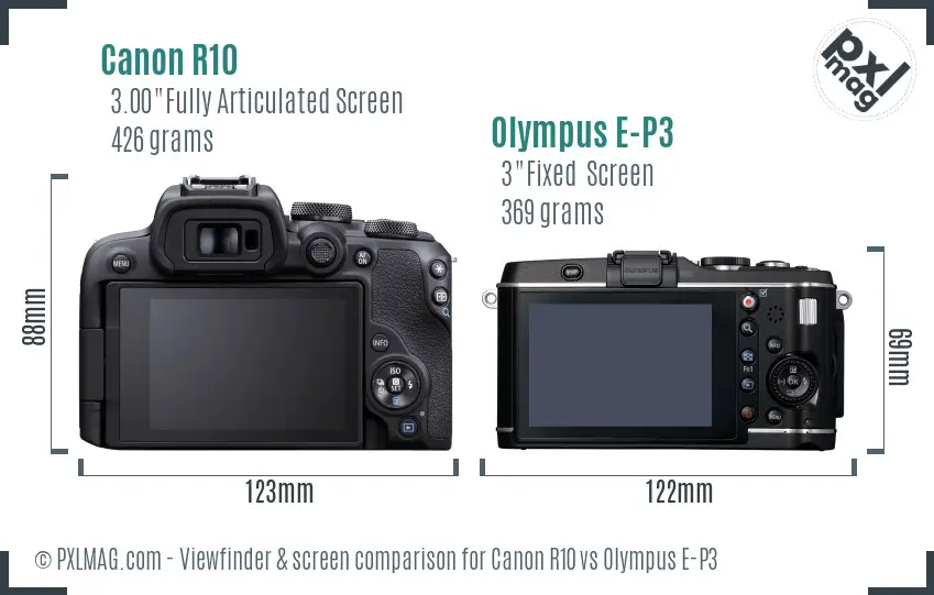 Canon R10 vs Olympus E-P3 Screen and Viewfinder comparison Canon R10 vs Olympus E-P3 Screen and Viewfinder comparison