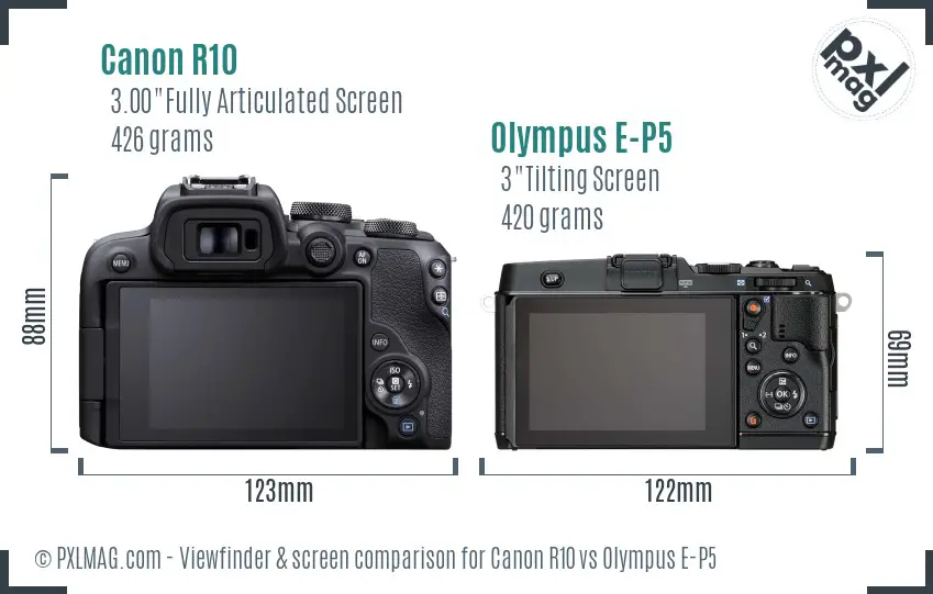 Canon R10 vs Olympus E-P5 Screen and Viewfinder comparison