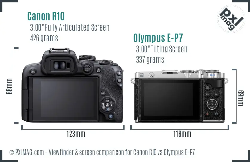 Canon R10 vs Olympus E-P7 Screen and Viewfinder comparison