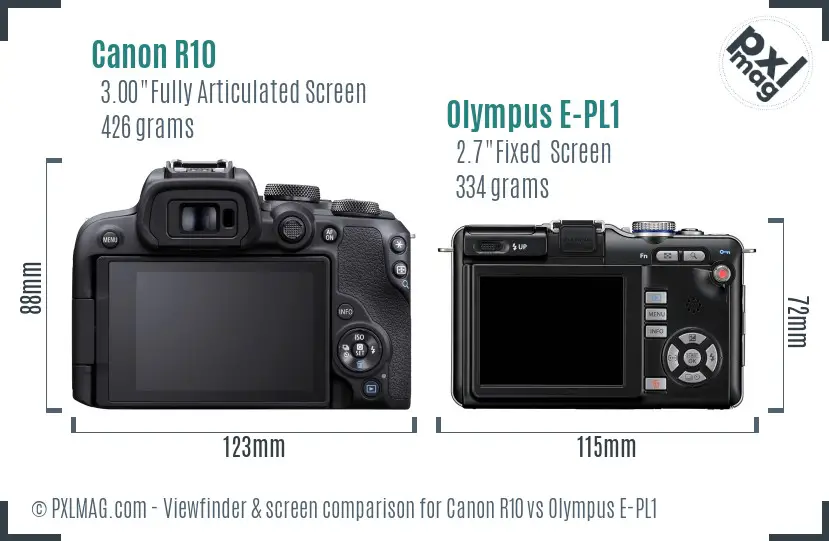 Canon R10 vs Olympus E-PL1 Screen and Viewfinder comparison Canon R10 vs Olympus E-PL1 Screen and Viewfinder comparison